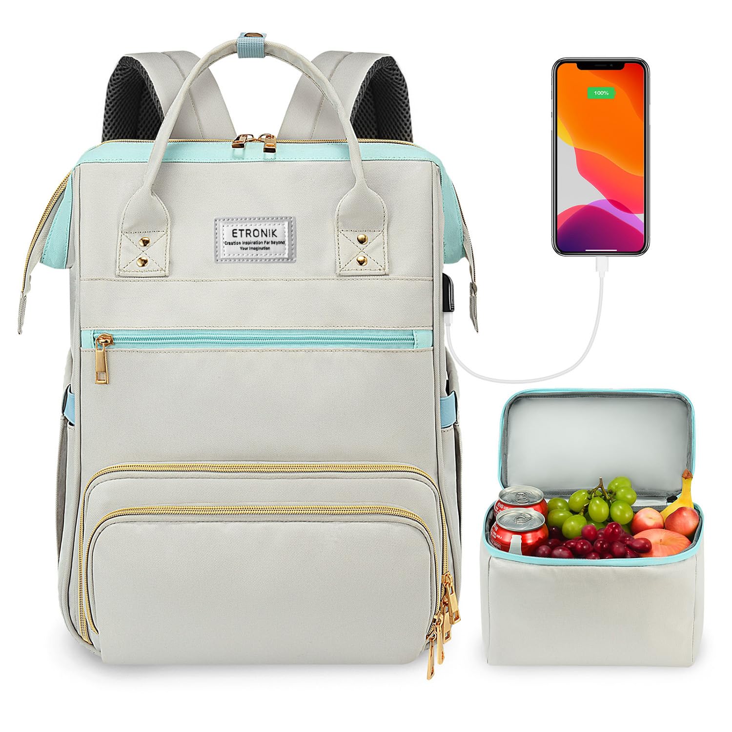 Mochila Etronik con Puerto Usb Gris- Venta Internacional