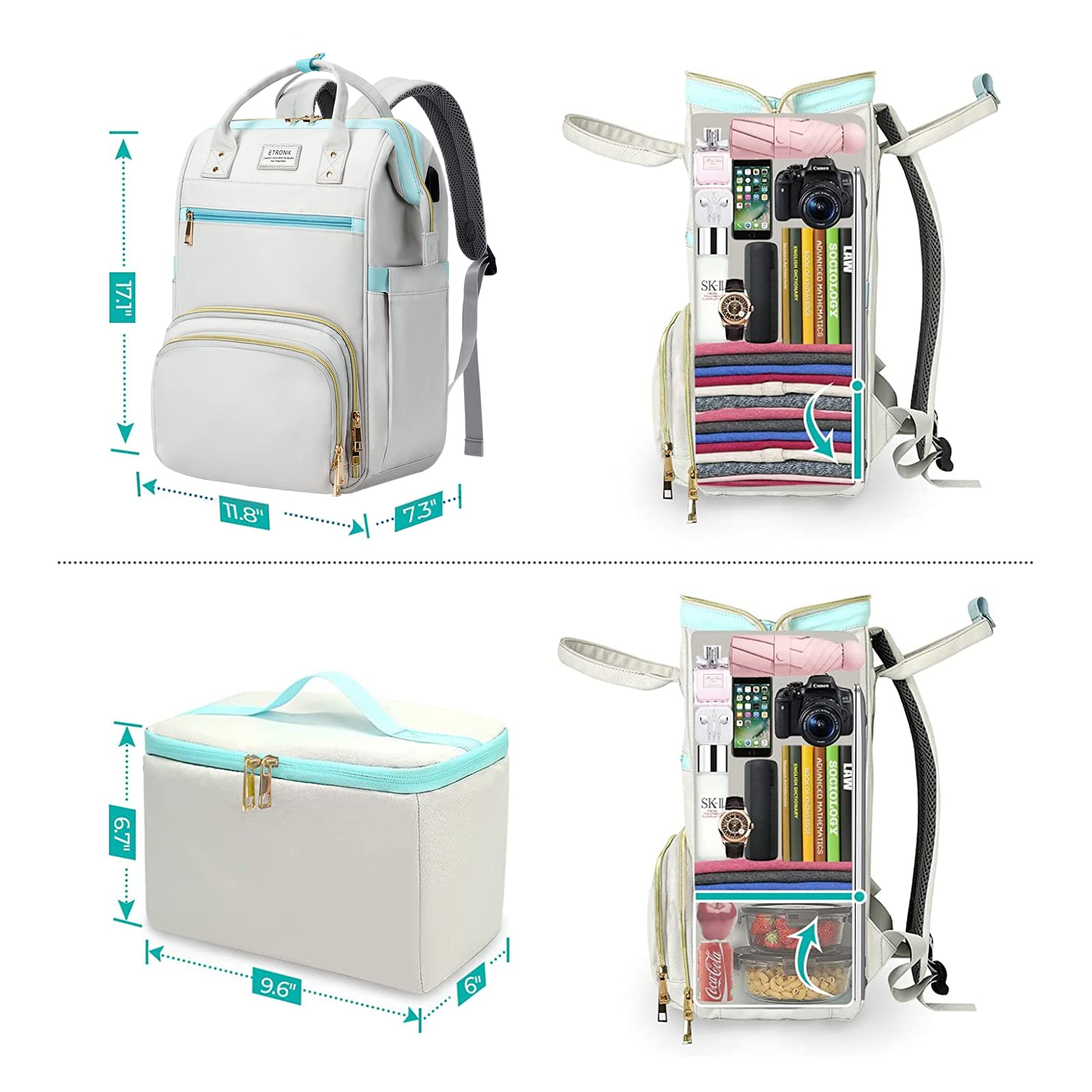 Foto 4 | Mochila Etronik con Puerto Usb Gris- Venta Internacional