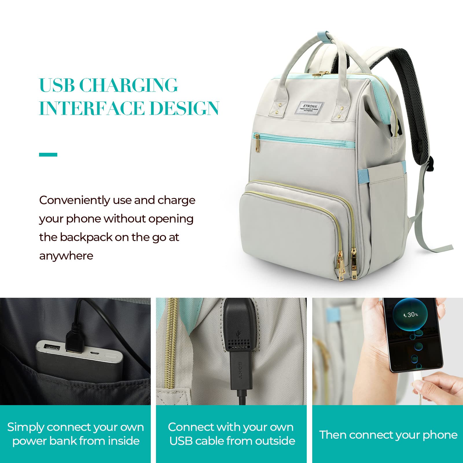 Foto 5 | Mochila Etronik con Puerto Usb Gris- Venta Internacional