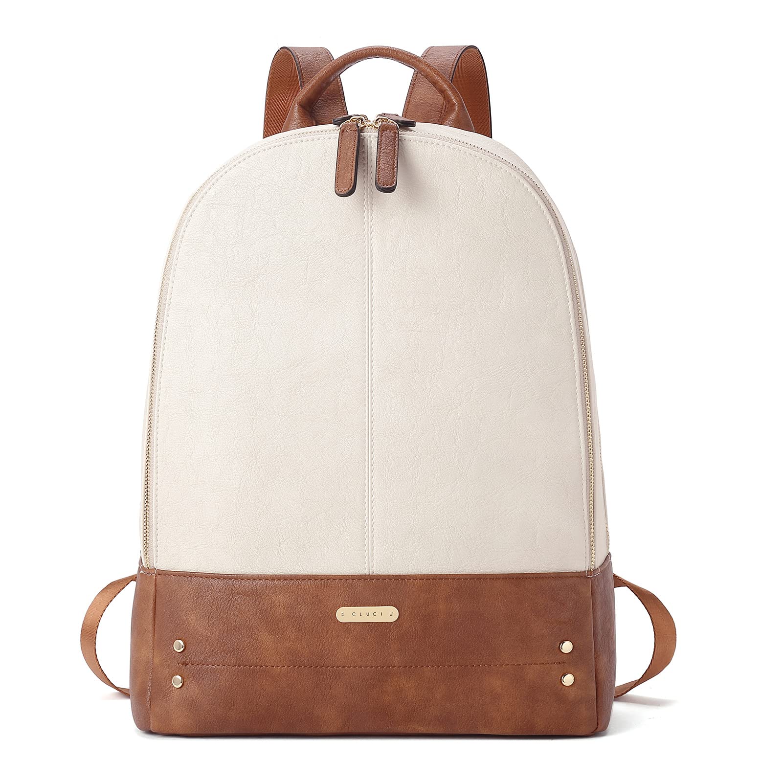 Mochila de Piel CLUCI para Portátil de 15,6" Beige