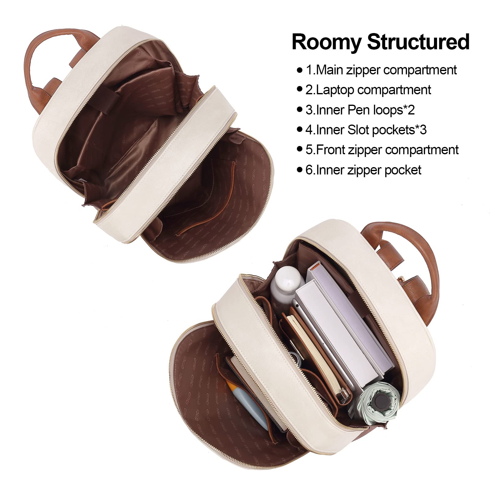 Foto 4 pulgar | Mochila de Piel CLUCI para Portátil de 15,6" Beige