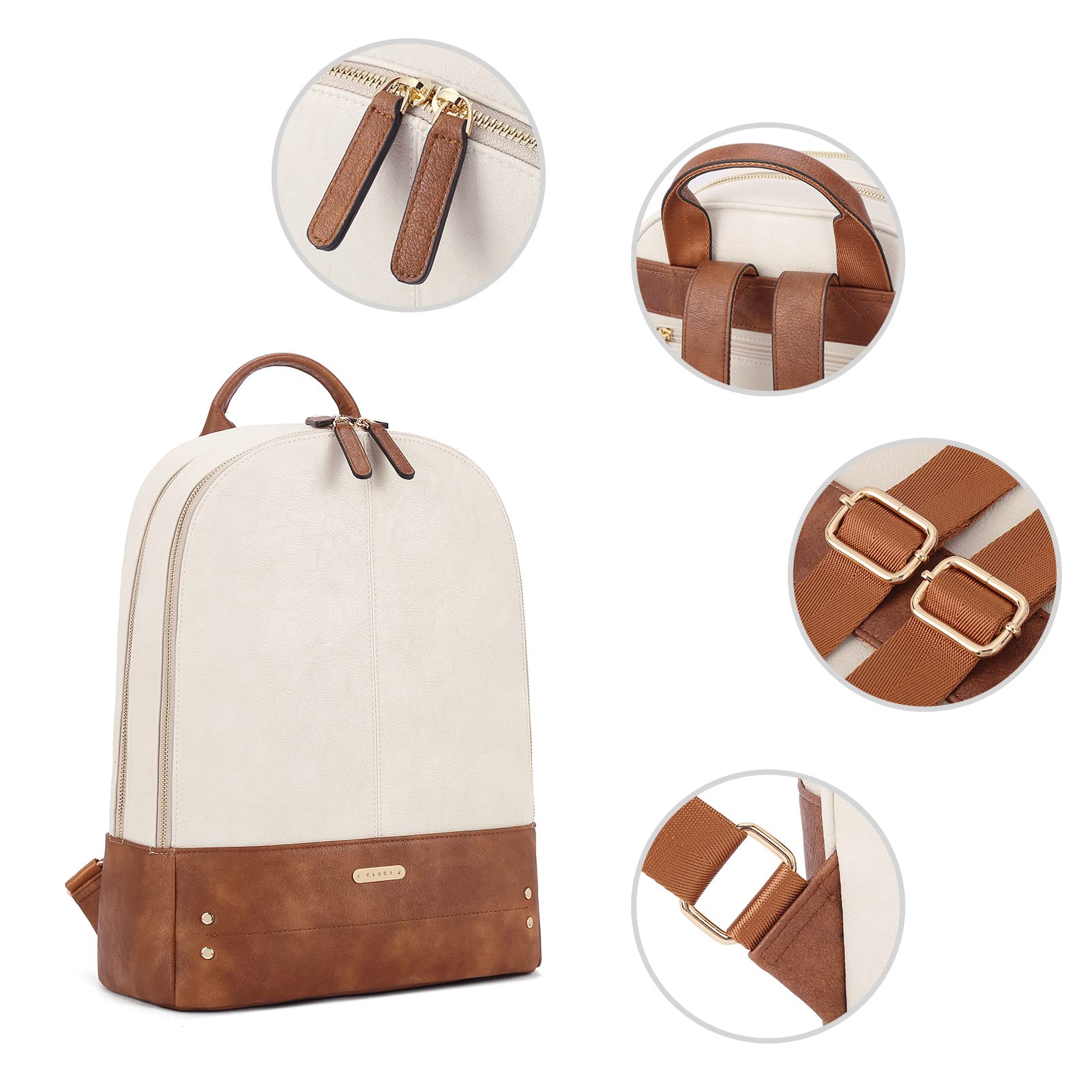 Foto 5 pulgar | Mochila de Piel CLUCI para Portátil de 15,6" Beige