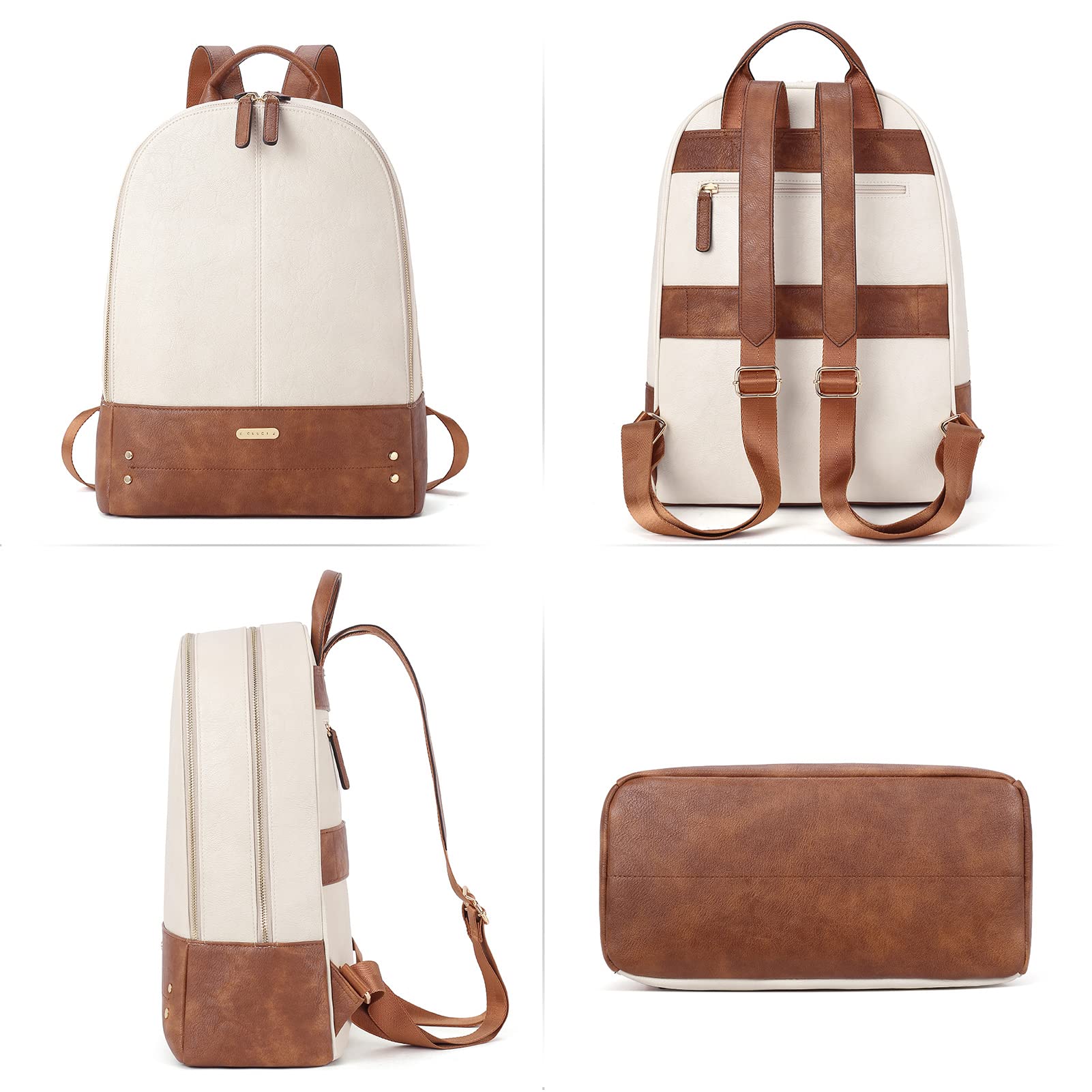 Foto 7 pulgar | Mochila de Piel CLUCI para Portátil de 15,6" Beige