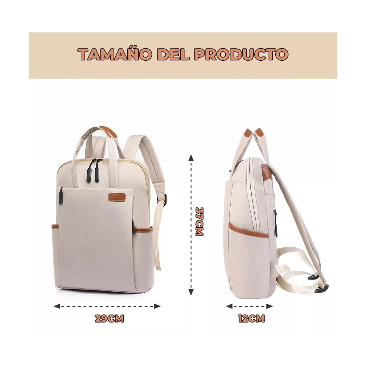 Foto 3 pulgar | Mochila Para Laptop Bolsa De Tela Oxford Eo Safe Imports Esi-18231 Beige