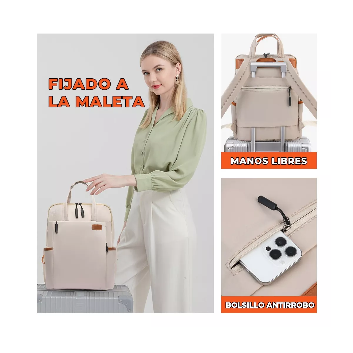 Foto 4 pulgar | Mochila Para Laptop Bolsa De Tela Oxford Eo Safe Imports Esi-18231 Beige
