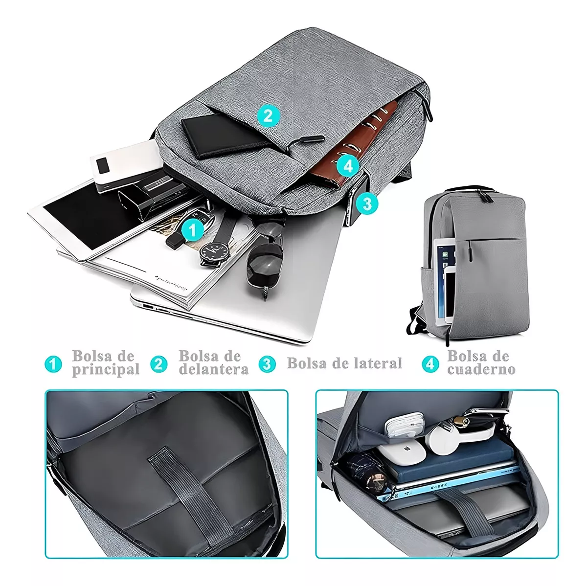 Foto 3 pulgar | Mochila Bolsa 15 Pulgadas Para Laptop Oxford Eo Safe Imports Esi-18230 Gris
