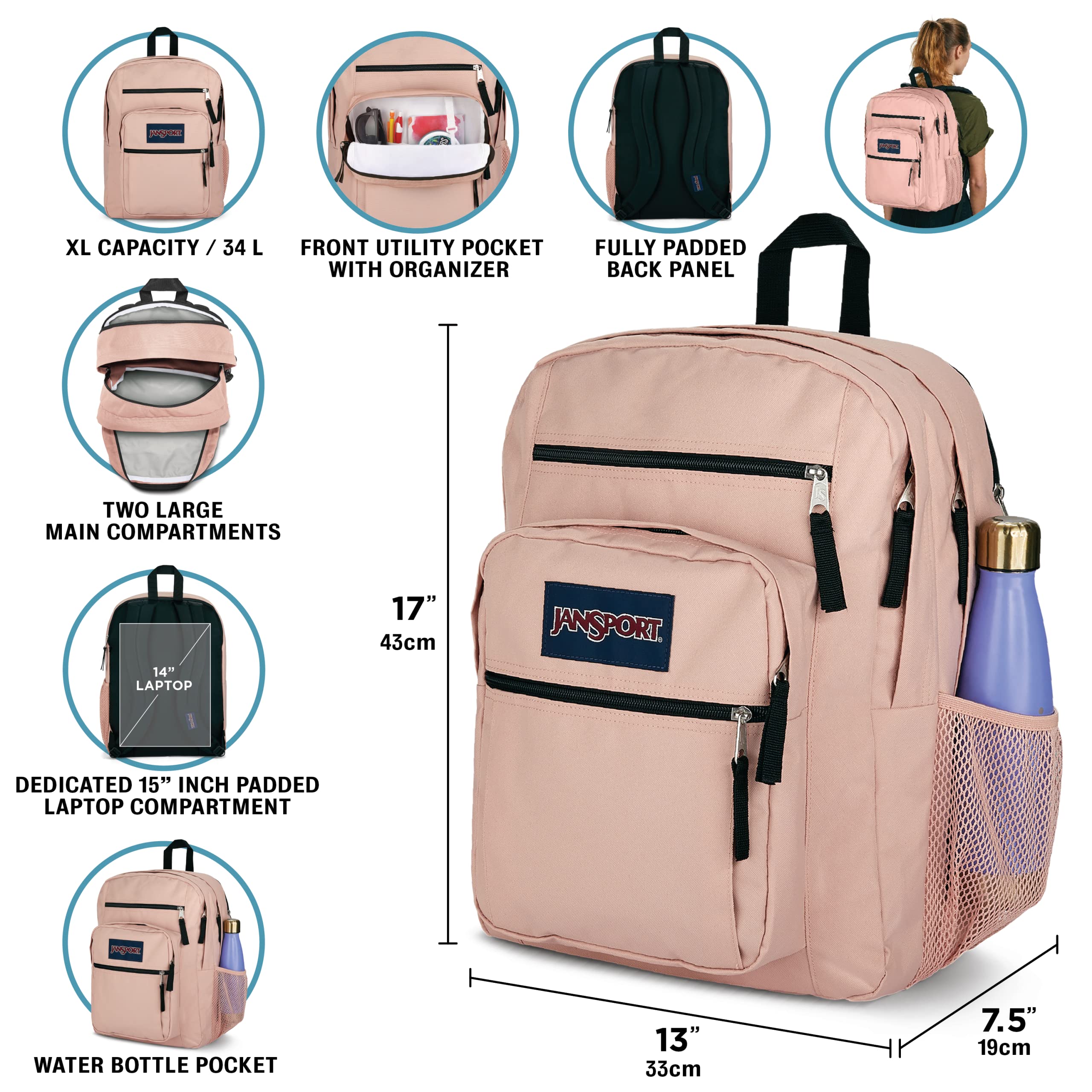 Foto 3 | Mochila Para Portátil Jansport Big Student 15 Pulgadas Five A Day Cream - Venta Internacional.