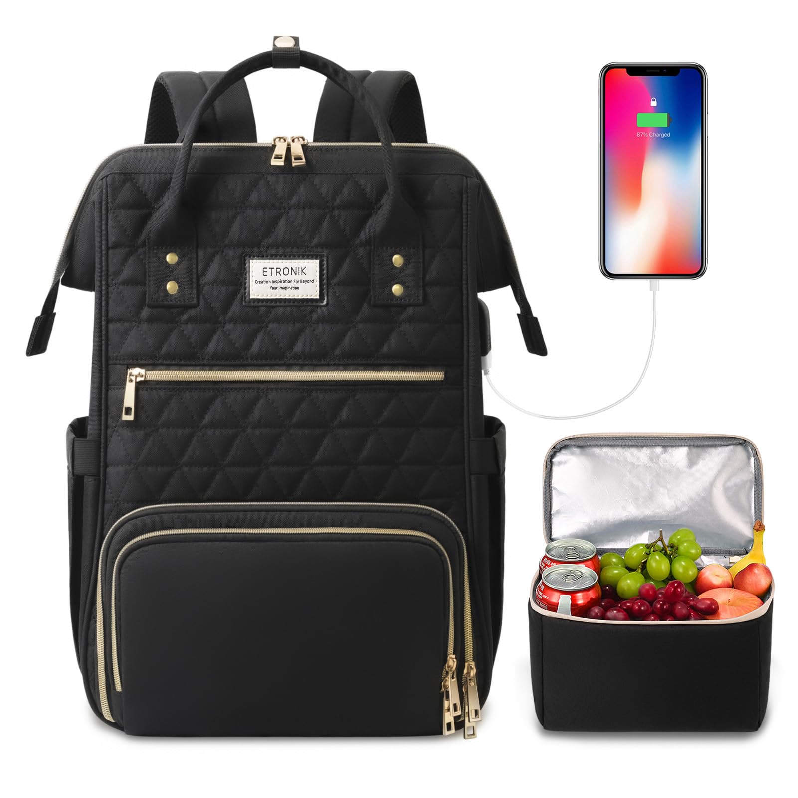 Foto 2 pulgar | Mochila Etronik Negra para Portátil de 15,6 Pulgadas con Puerto USB - Venta Internacional