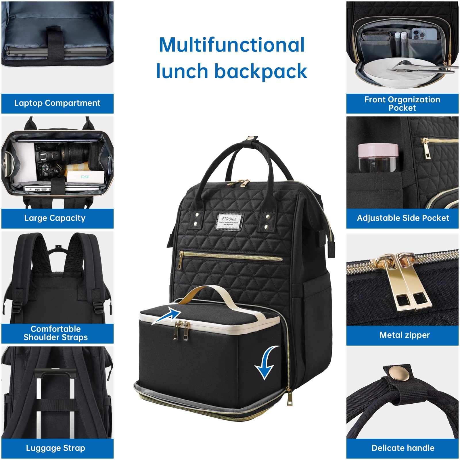 Foto 3 pulgar | Mochila Etronik Negra para Portátil de 15,6 Pulgadas con Puerto USB - Venta Internacional