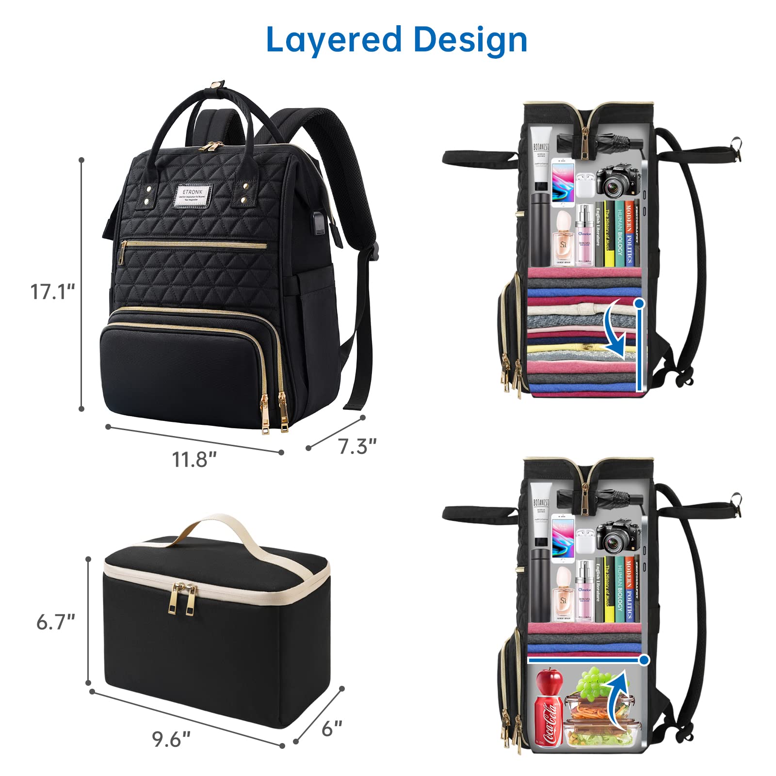 Foto 5 pulgar | Mochila Etronik Negra para Portátil de 15,6 Pulgadas con Puerto USB - Venta Internacional
