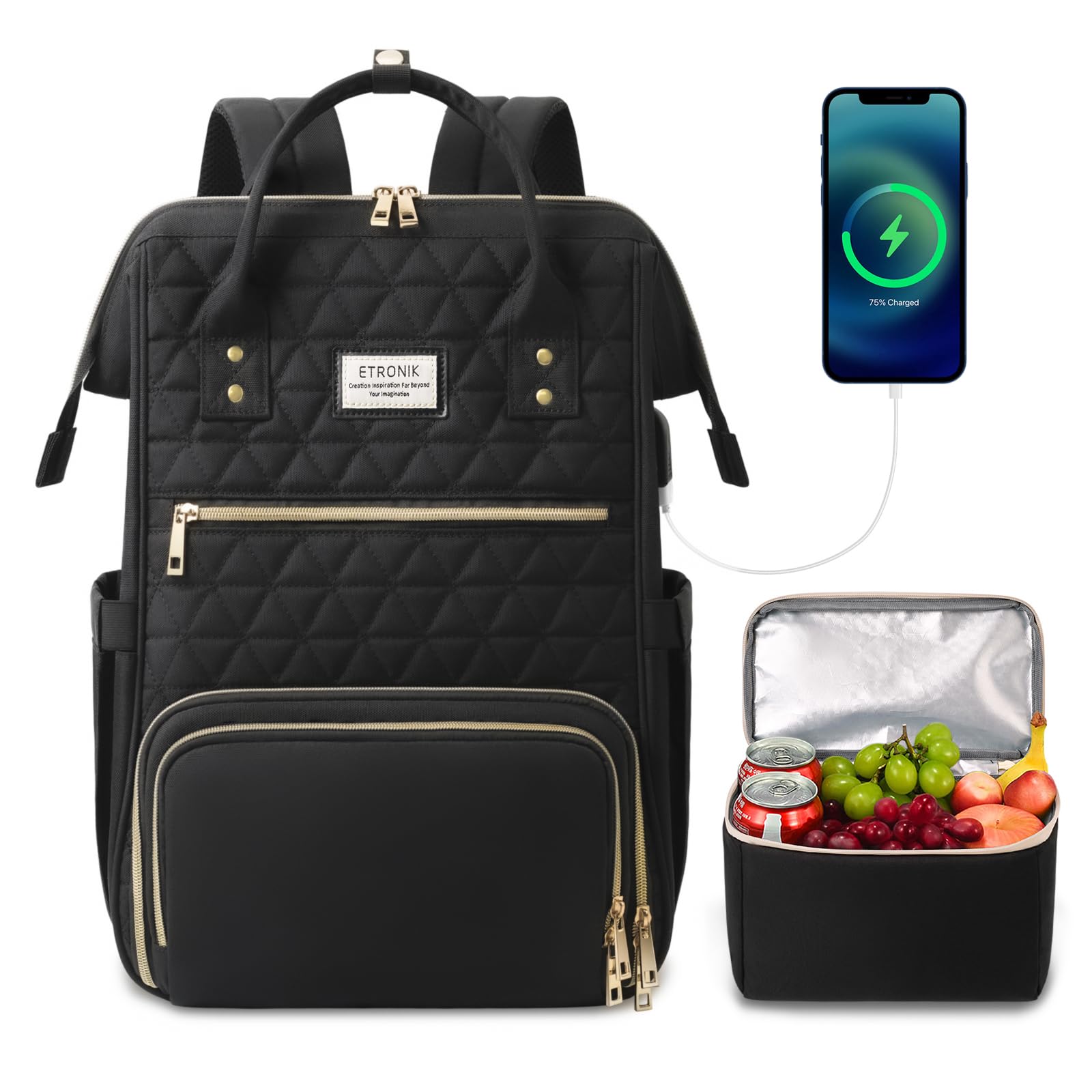 Mochila Etronik para Mujer Portátil De 17.3 Pulgadas Con Puerto Usb Negro - Venta Internacional