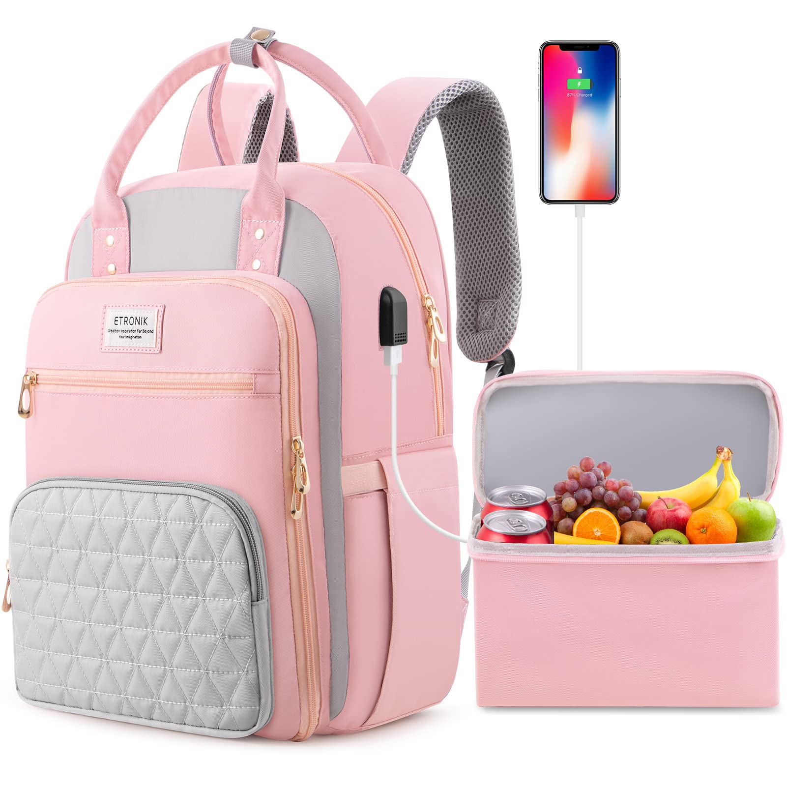 Foto 1 | Mochila Etronik Rosa para Mujer con Espacio de Portátil 15,6 Pulgadas y Puerto USB - Venta Internacional