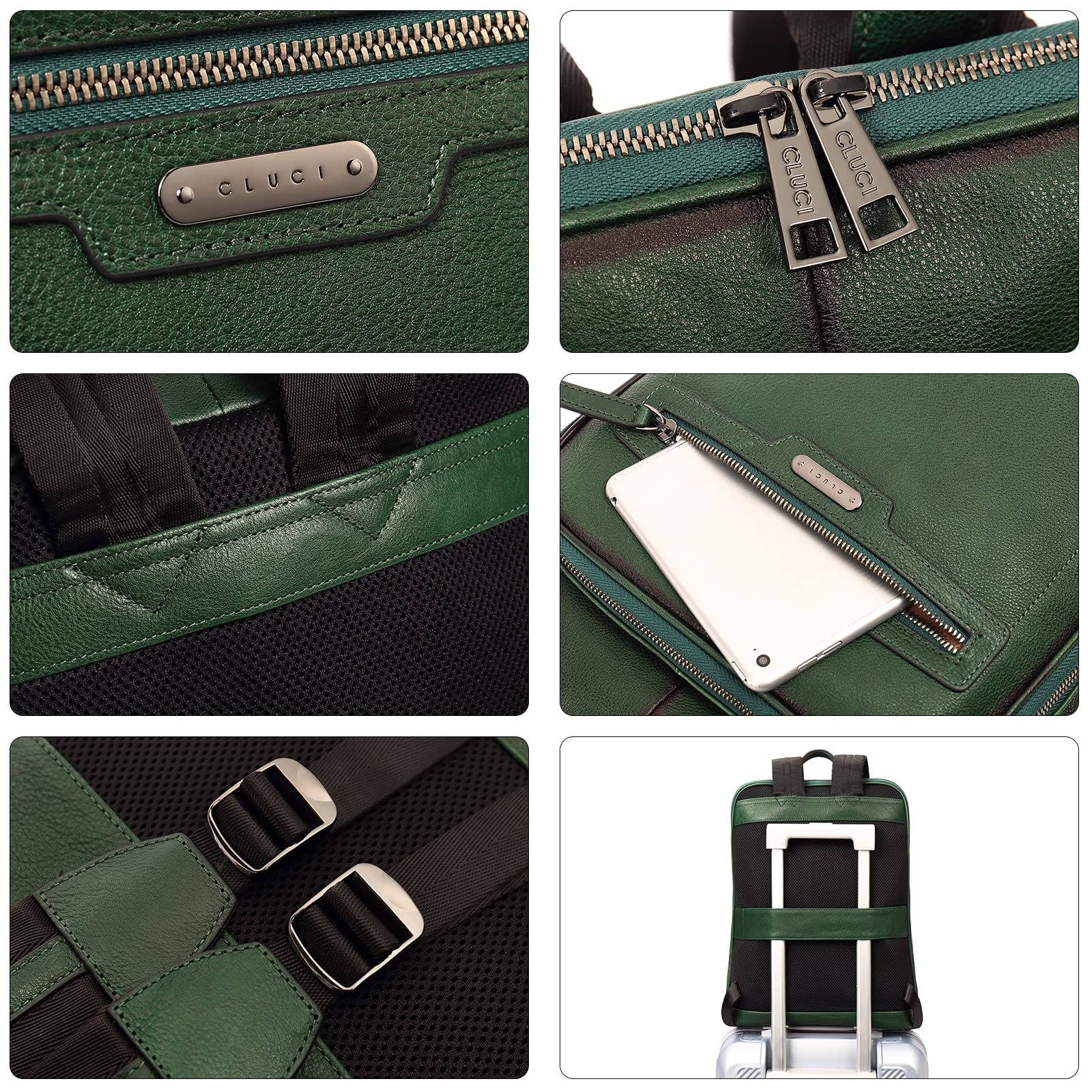 Foto 5 | Mochila Cluci De Piel Curtida Vegetal Para Portátil De 15,6 Pulgadas - Venta Internacional.