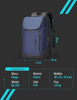Foto 6 | Mochila Bange Para Laptop 15.6'' Modelo Bg-2517 Color Azul Marino Repelente Al Agua