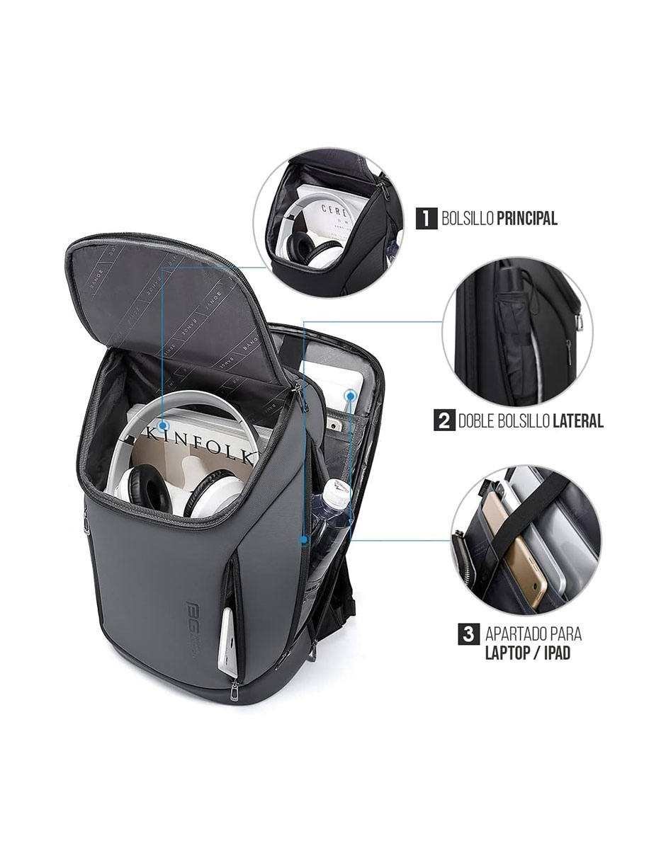 Foto 8 pulgar | Mochila Bange Para Laptop 15.6'' Modelo Bg-2517 Color Gris Repelente Al Agua