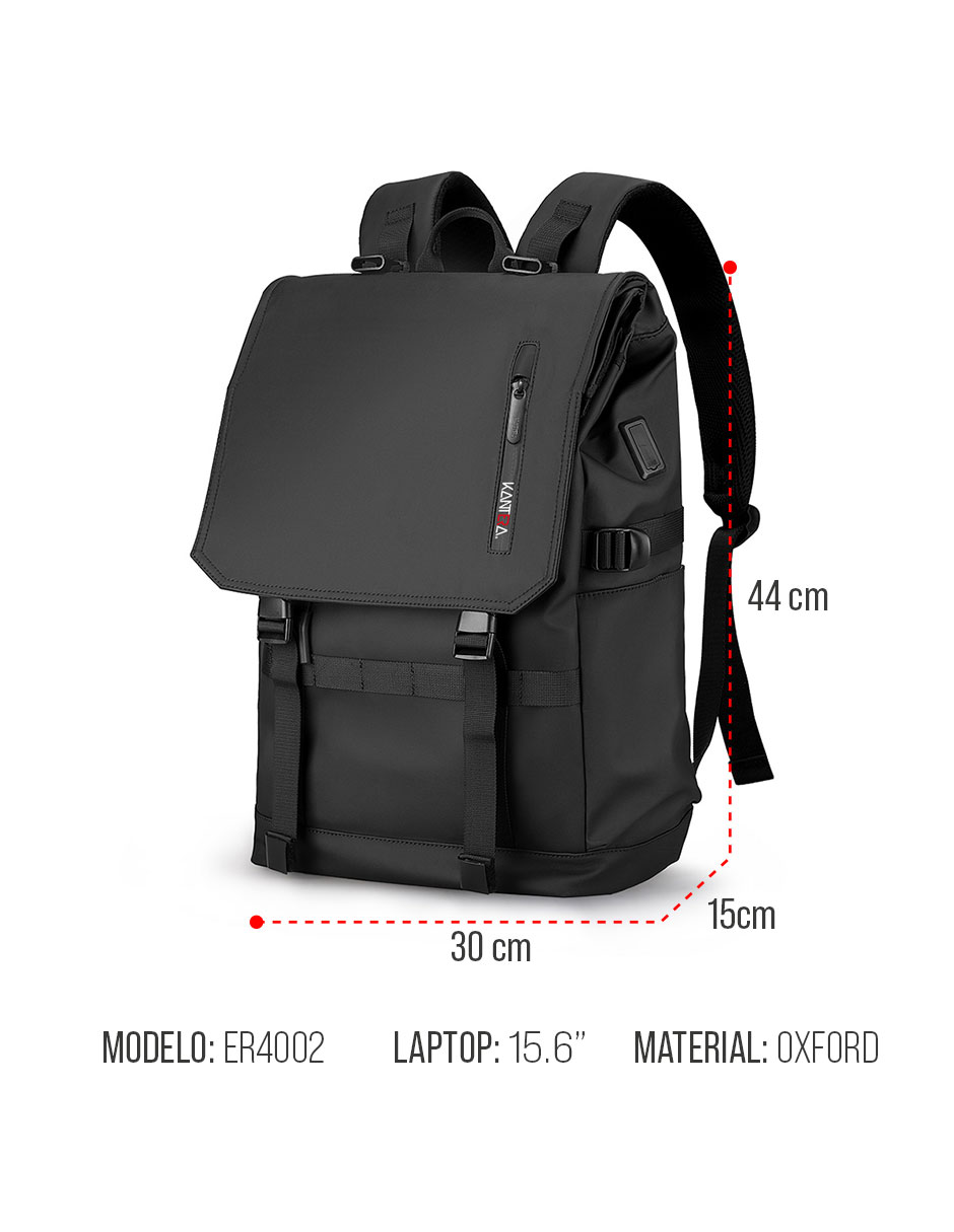 Foto 9 pulgar | Mochila para Laptop 15.6'' Kantera Ónix Negro Repelente Al Agua