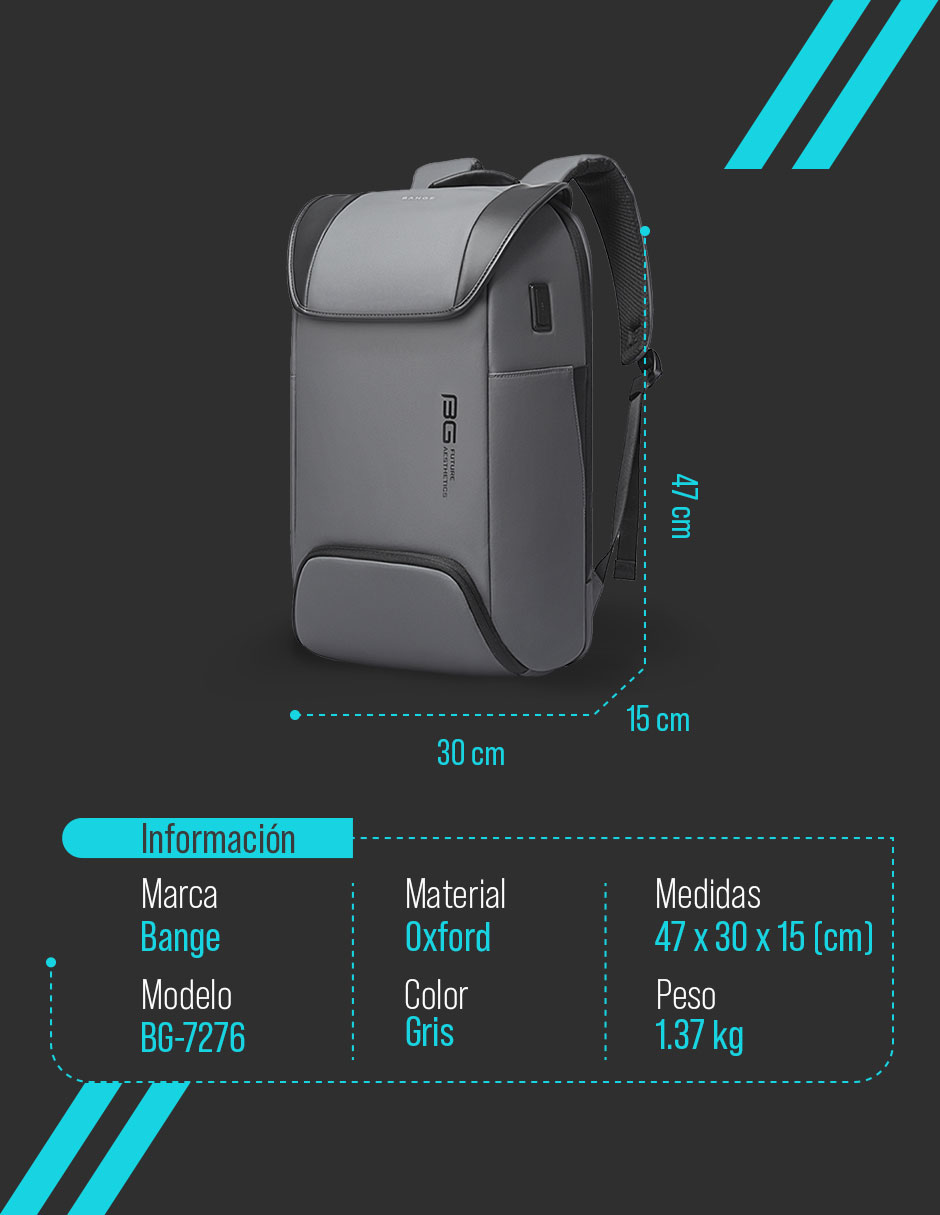 Foto 9 pulgar | Mochila Bange para Laptop de 15.6" Gris