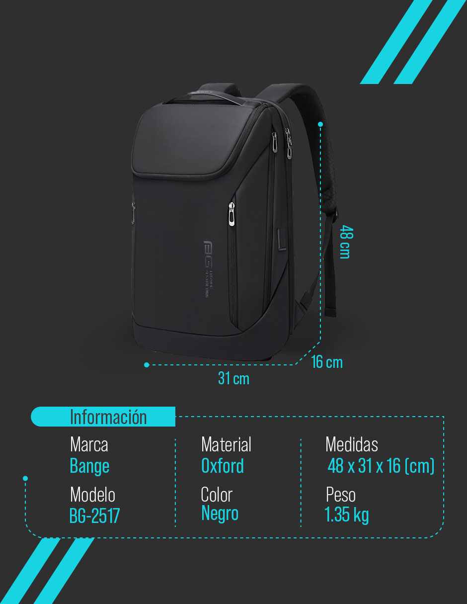 Foto 9 pulgar | Mochila Bange Para Laptop 15.6" Modelo BG-2517 Color Negro Repelente Al Agua