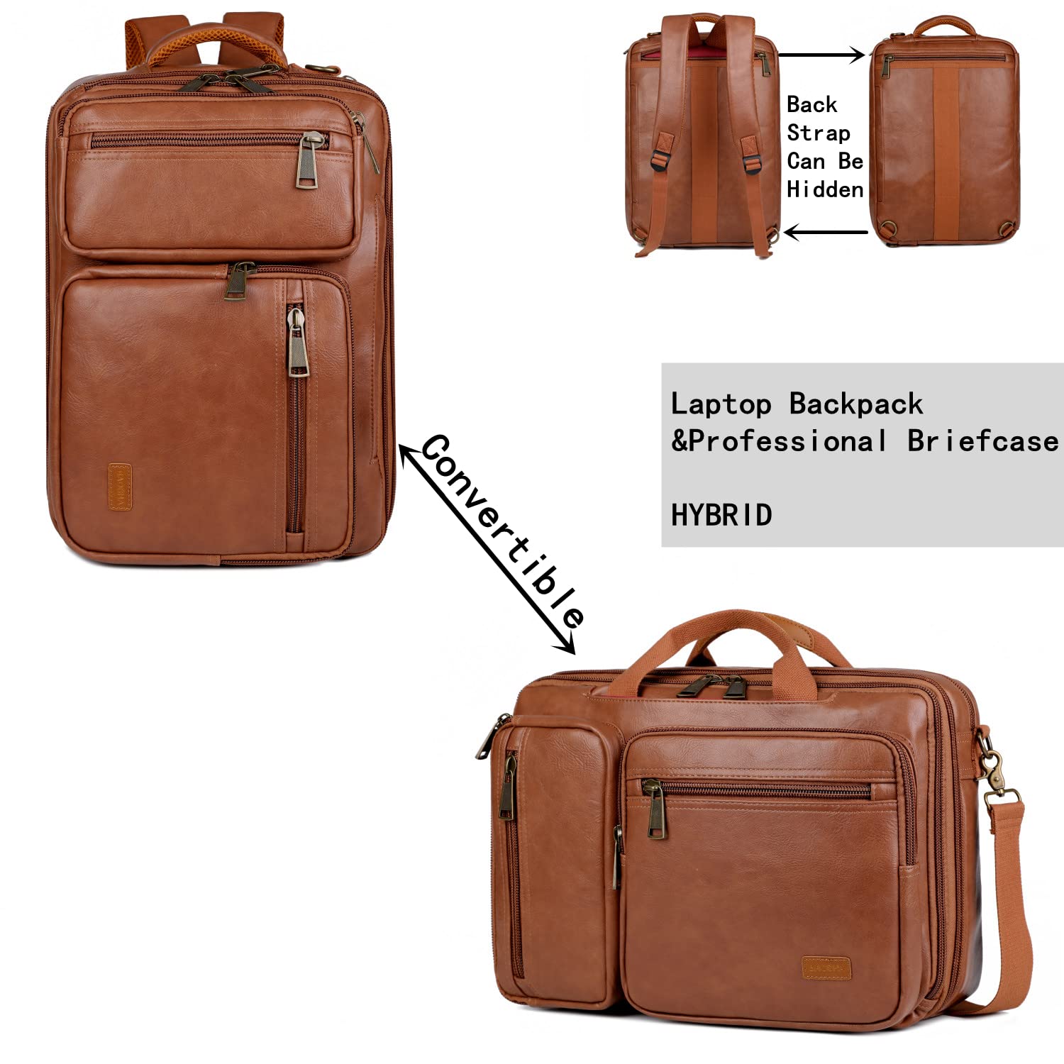 Foto 2 | Mochila Maletín Para Portátil Híbrido De 15,6 Pulgadas, Piel Vegana, Color Marrón - Venta Internacional.
