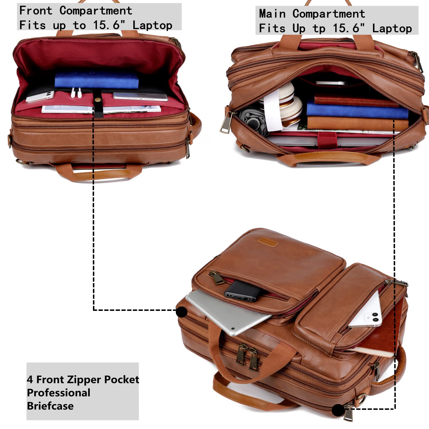 Foto 4 pulgar | Mochila Maletín Para Portátil Híbrido De 15,6 Pulgadas, Piel Vegana, Color Marrón - Venta Internacional.