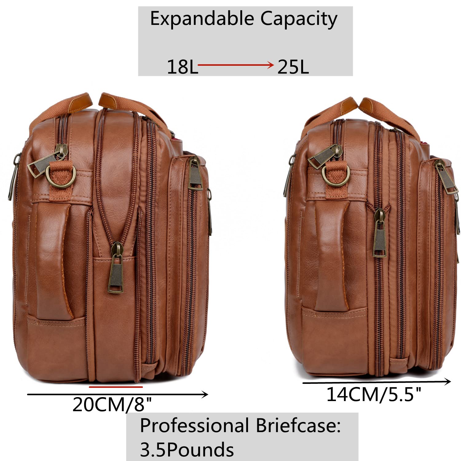 Foto 5 pulgar | Mochila Maletín Para Portátil Híbrido De 15,6 Pulgadas, Piel Vegana, Color Marrón - Venta Internacional.