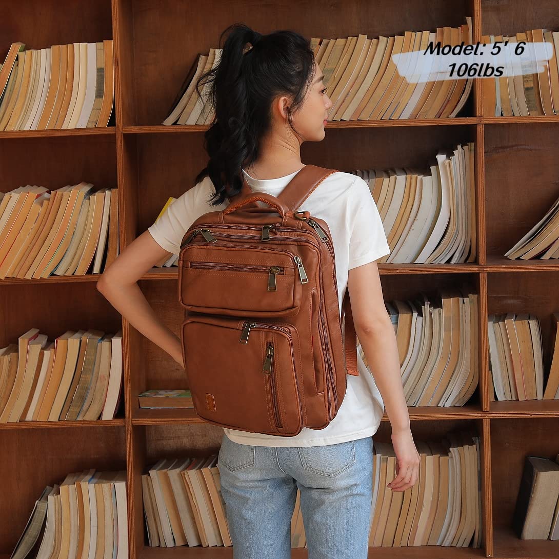 Foto 5 | Mochila Maletín Para Portátil Híbrido De 15,6 Pulgadas, Piel Vegana, Color Marrón - Venta Internacional.