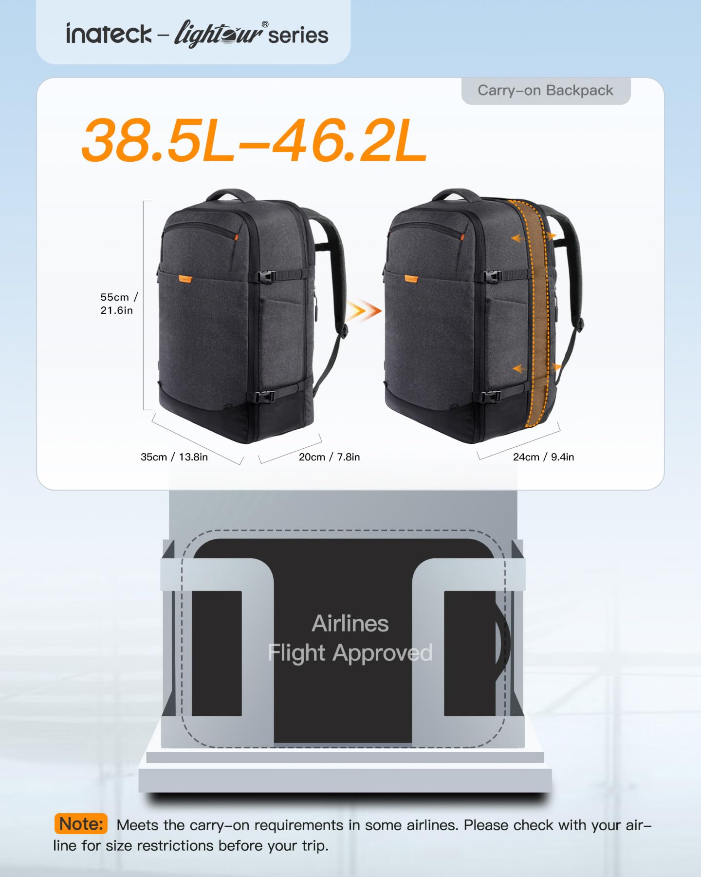 Foto 3 pulgar | Mochila Inateck Travel Carry On 38-46 L Para Portátil De 17,3'' - Venta Internacional.