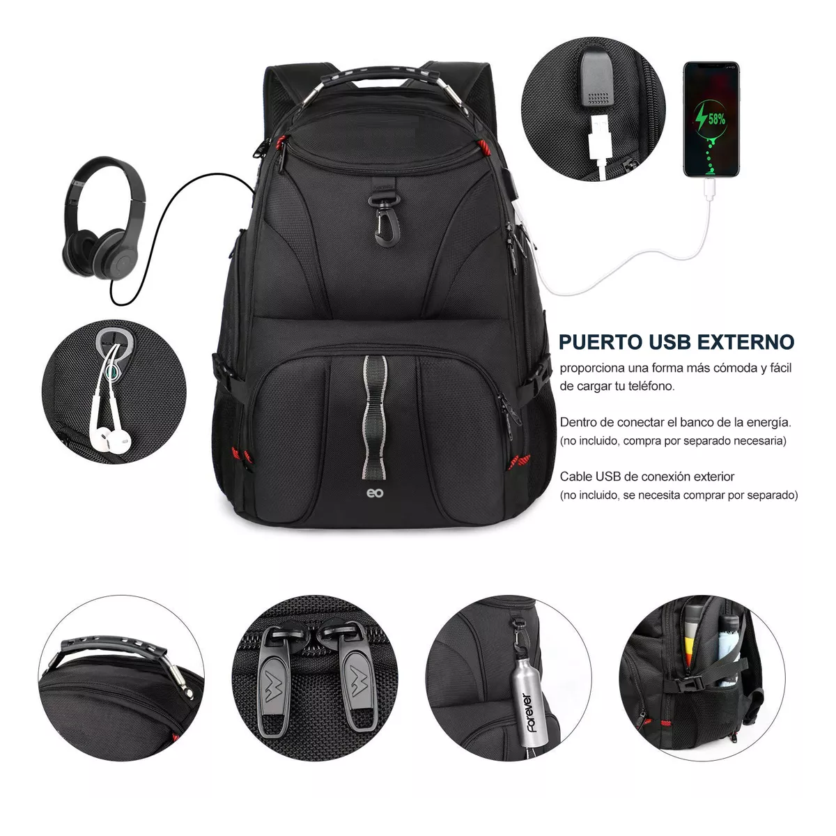 Foto 4 pulgar | Mochila Para Laptop Eo Safe Imports Esi-11514-1 Negro