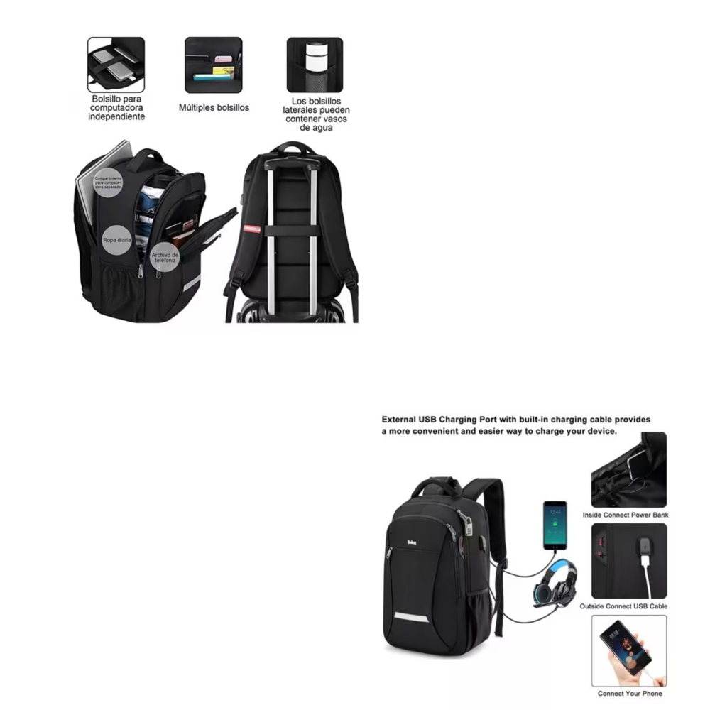 Foto 2 | Mochila para Portátil de 15.6 Belug Puerto Usb Negra