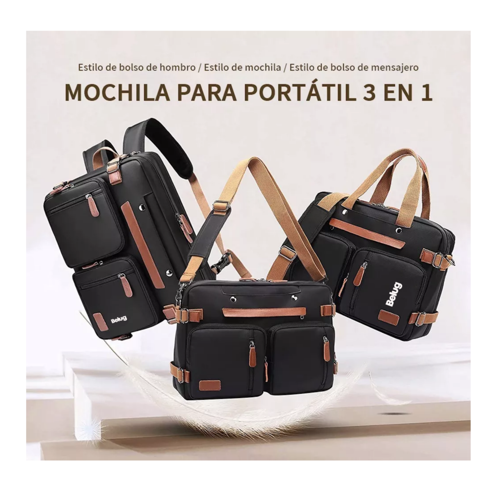 Foto 4 pulgar | Mochila Maletín Bolso Mensajero 3 En 1 Para Laptop De 17.3 In, Negro Belug