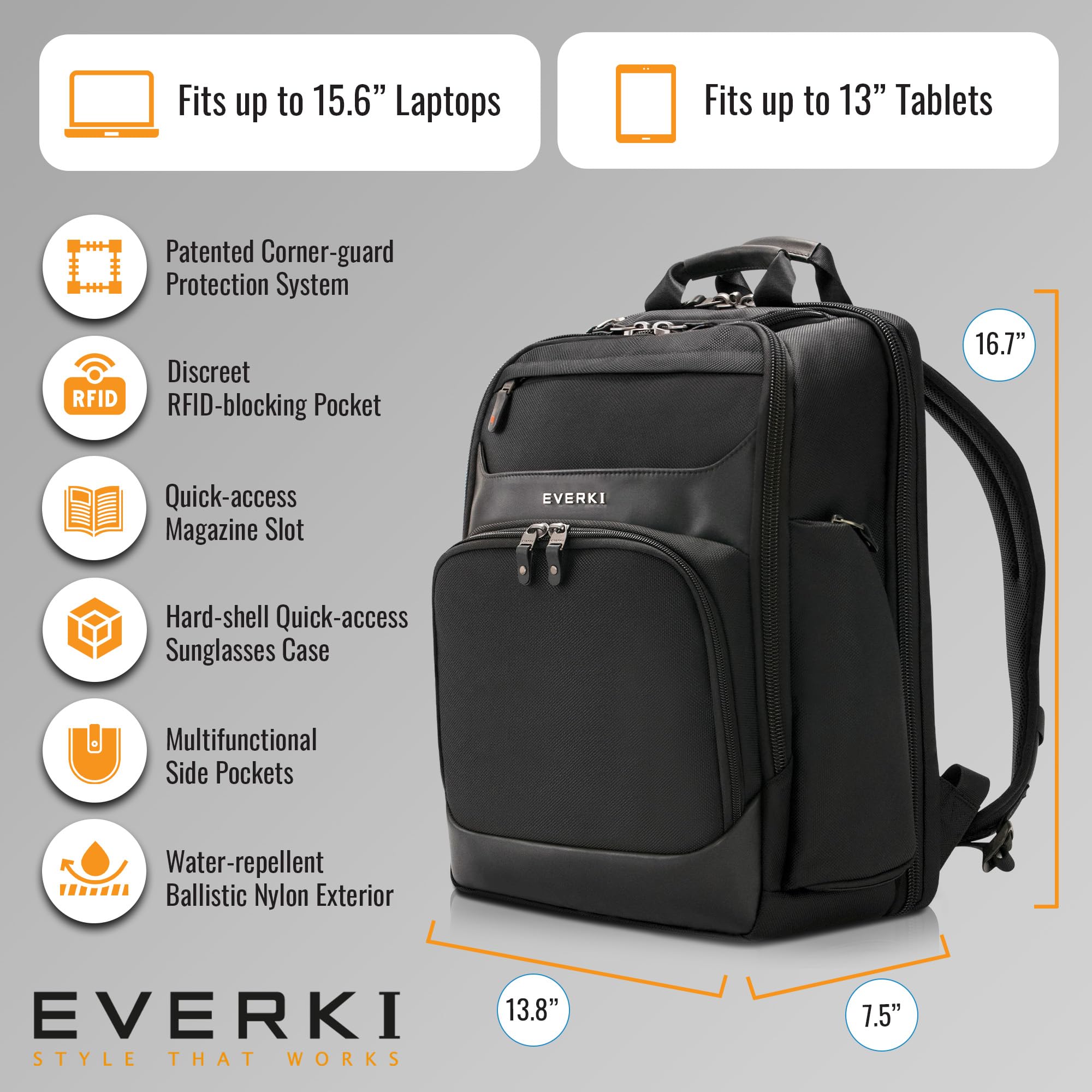 Foto 6 pulgar | Mochila Para Portátil Everki Onyx Premium Business 15.6'' Negra - Venta Internacional.