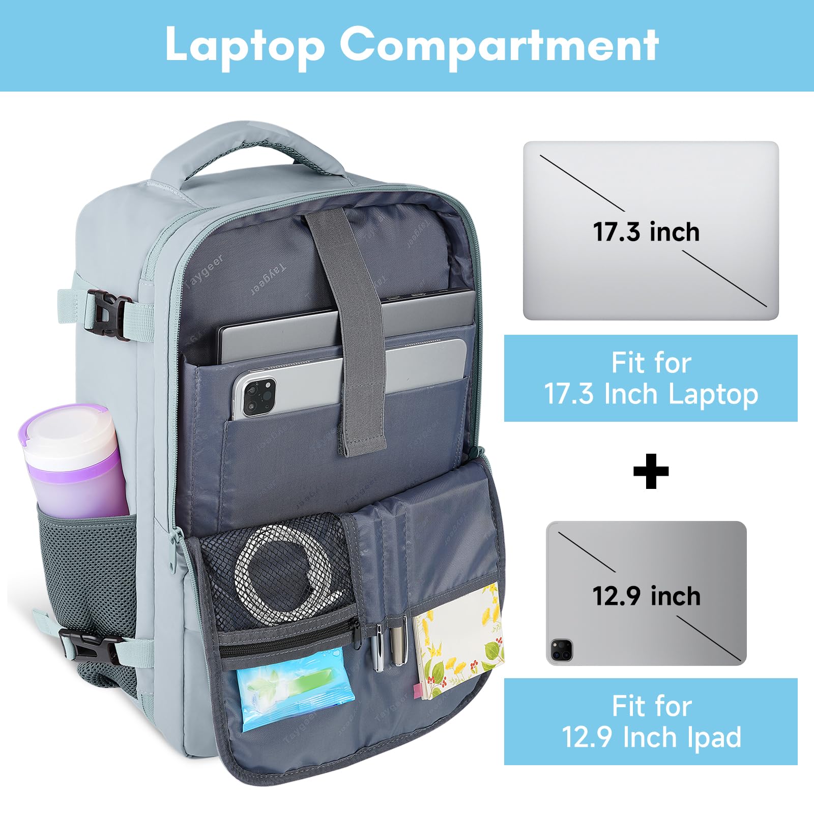 Foto 6 pulgar | Mochila De Viaje Taygeer Carry On 40l Para Mujer Azul - Venta Internacional.