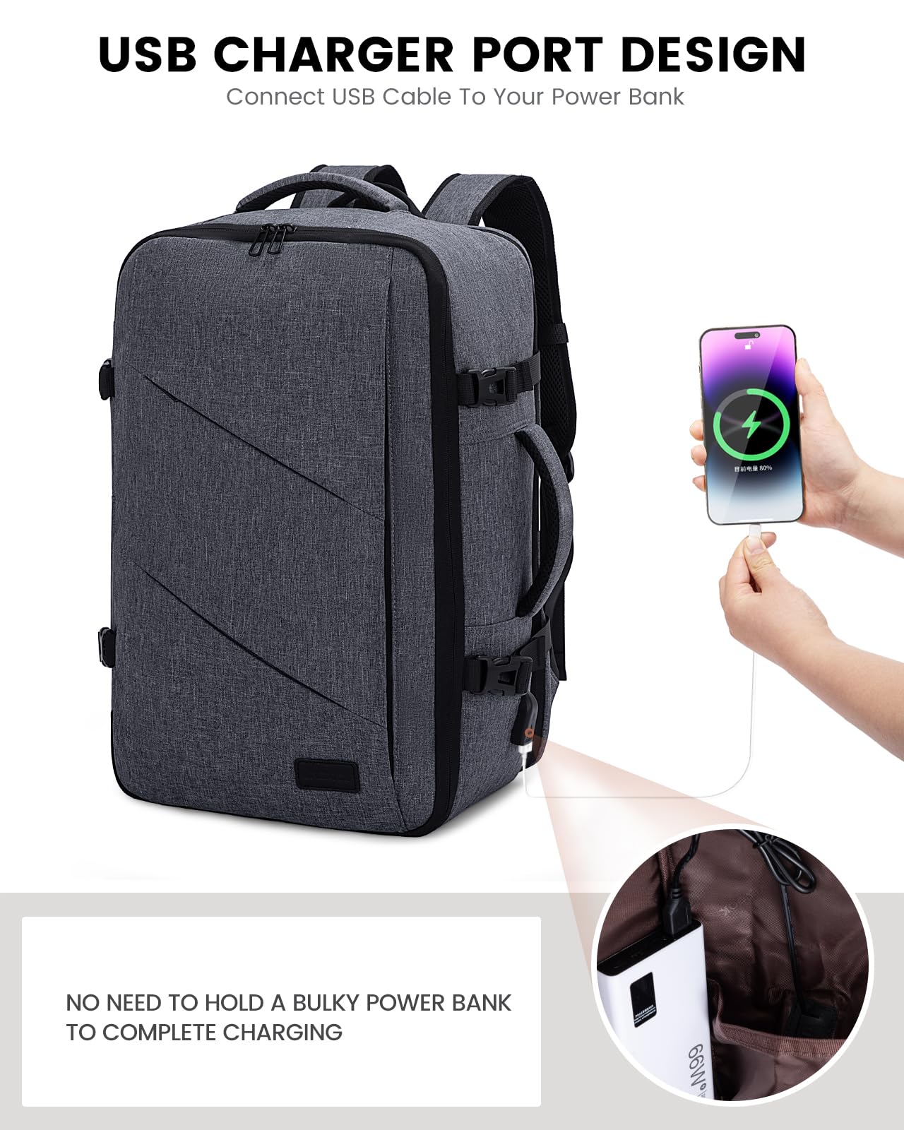 Foto 6 pulgar | Mochila Lovevook Travel 40l Con Puerto Usb Gris Oscuro - Venta Internacional.
