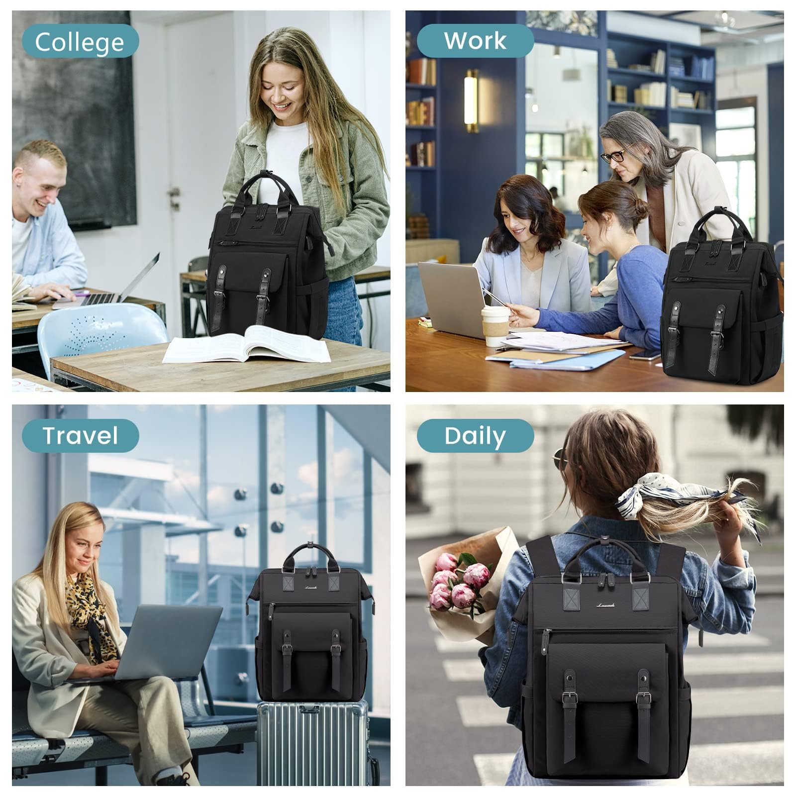 Foto 8 pulgar | Mochila Para Portátil Lovevook Para Mujer, 15.6 Pulgadas, Color Negro Universitario - Venta Internacional.