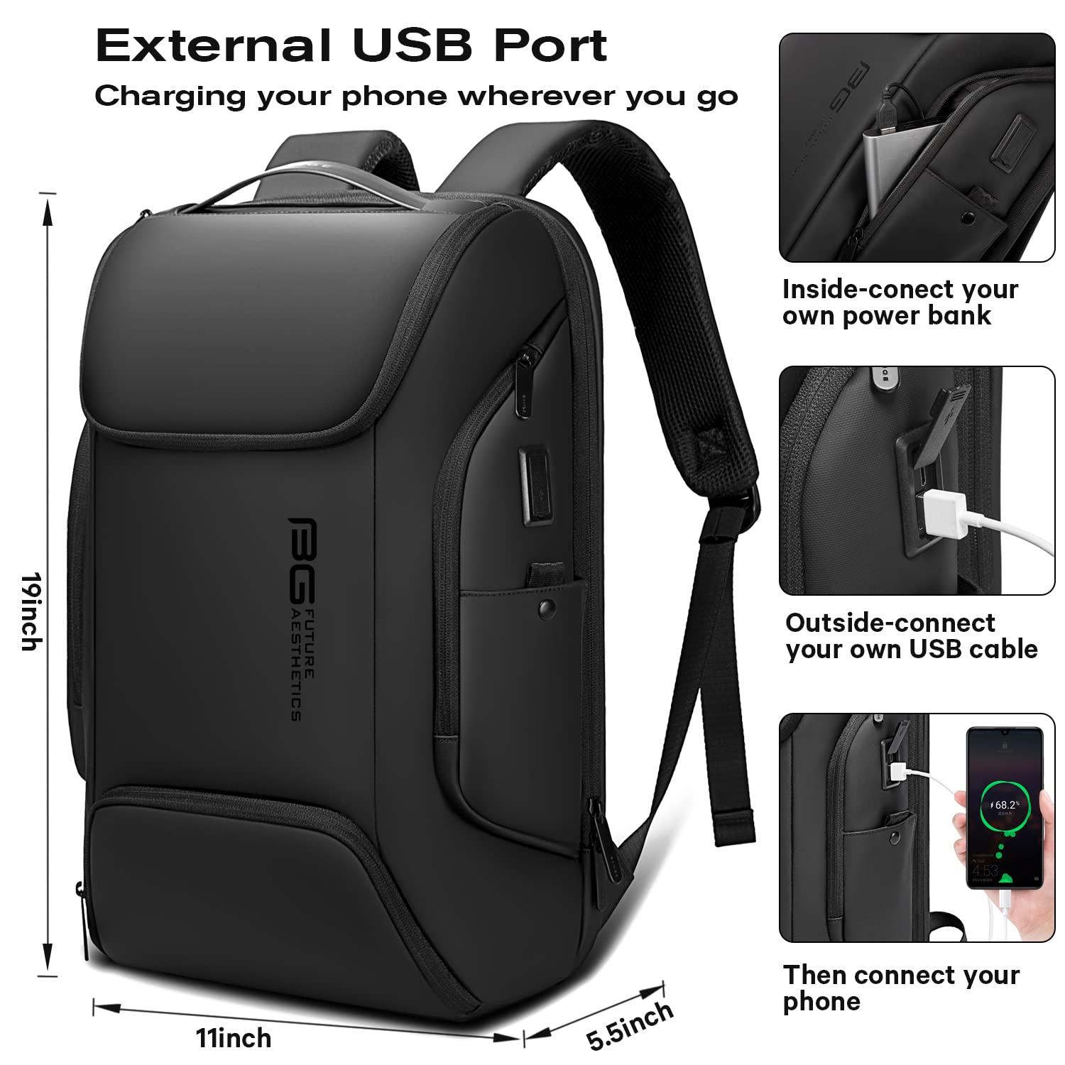Foto 5 pulgar | Mochila Para Portátil Bange Business Smart 15.6'' Impermeable Negra - Venta Internacional.
