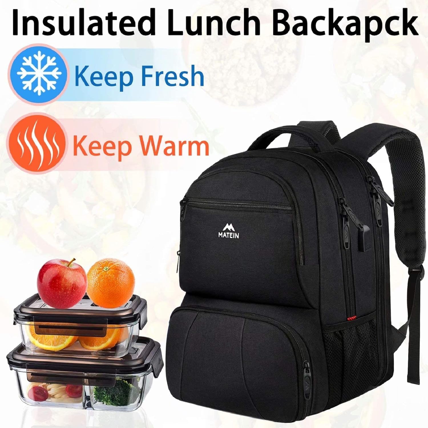 Foto 6 pulgar | Mochila De Almuerzo Matein Para Hombre Work 40 L Con Usb Negra - Venta Internacional.