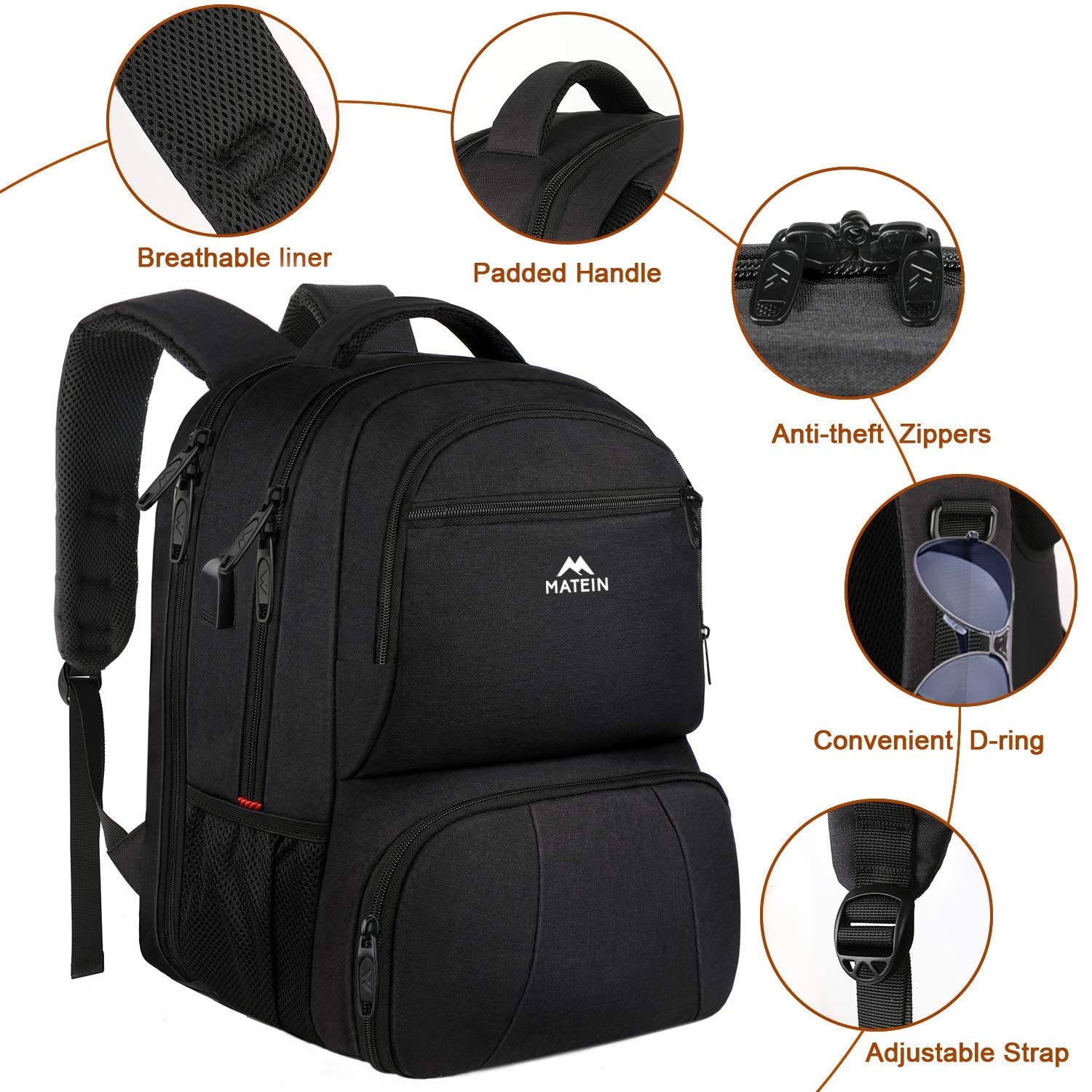 Foto 7 pulgar | Mochila De Almuerzo Matein Para Hombre Work 40 L Con Usb Negra - Venta Internacional.