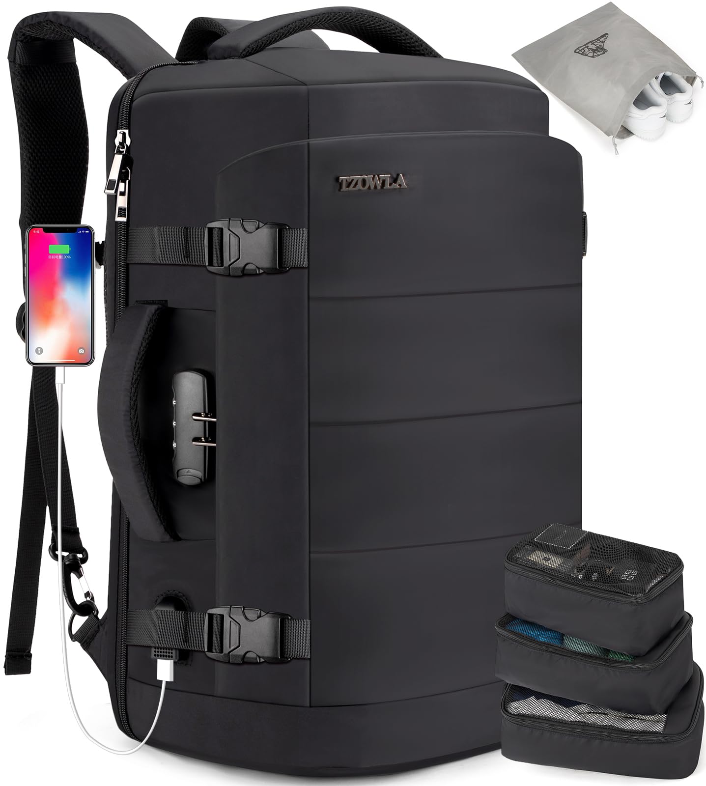 Mochila De Viaje Para Portátil Tzowla De 40 Litros, Resistente Al Agua De 17,3'' - Venta Internacional.