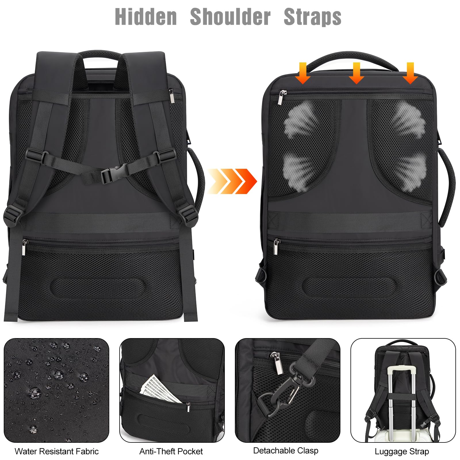 Foto 5 | Mochila De Viaje Para Portátil Tzowla De 40 Litros, Resistente Al Agua De 17,3'' - Venta Internacional.