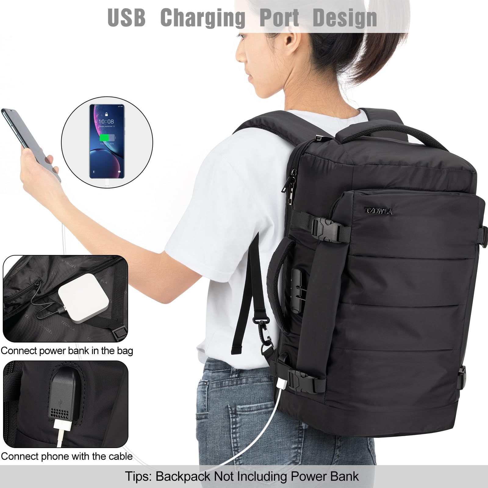 Foto 7 pulgar | Mochila De Viaje Para Portátil Tzowla De 40 Litros, Resistente Al Agua De 17,3'' - Venta Internacional.