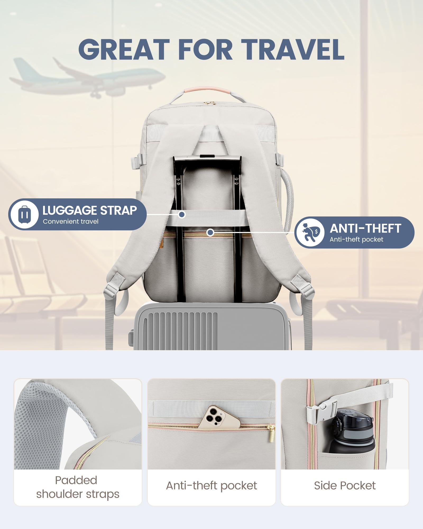 Foto 6 | Mochila De Viaje Lovevook Carry On 50 L Impermeable Con Cubos - Venta Internacional.