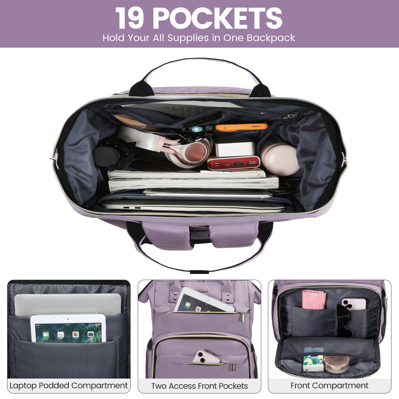 Foto 3 | Mochila Para Portátil Lovevook Para Mujer De 17 Pulgadas A Prueba De Agua - Venta Internacional.