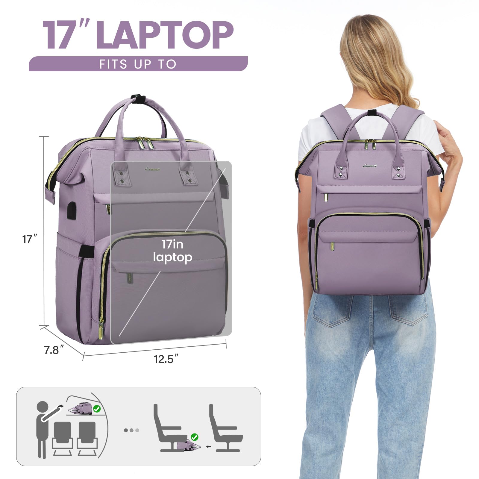 Foto 7 pulgar | Mochila Para Portátil Lovevook Para Mujer De 17 Pulgadas A Prueba De Agua - Venta Internacional.
