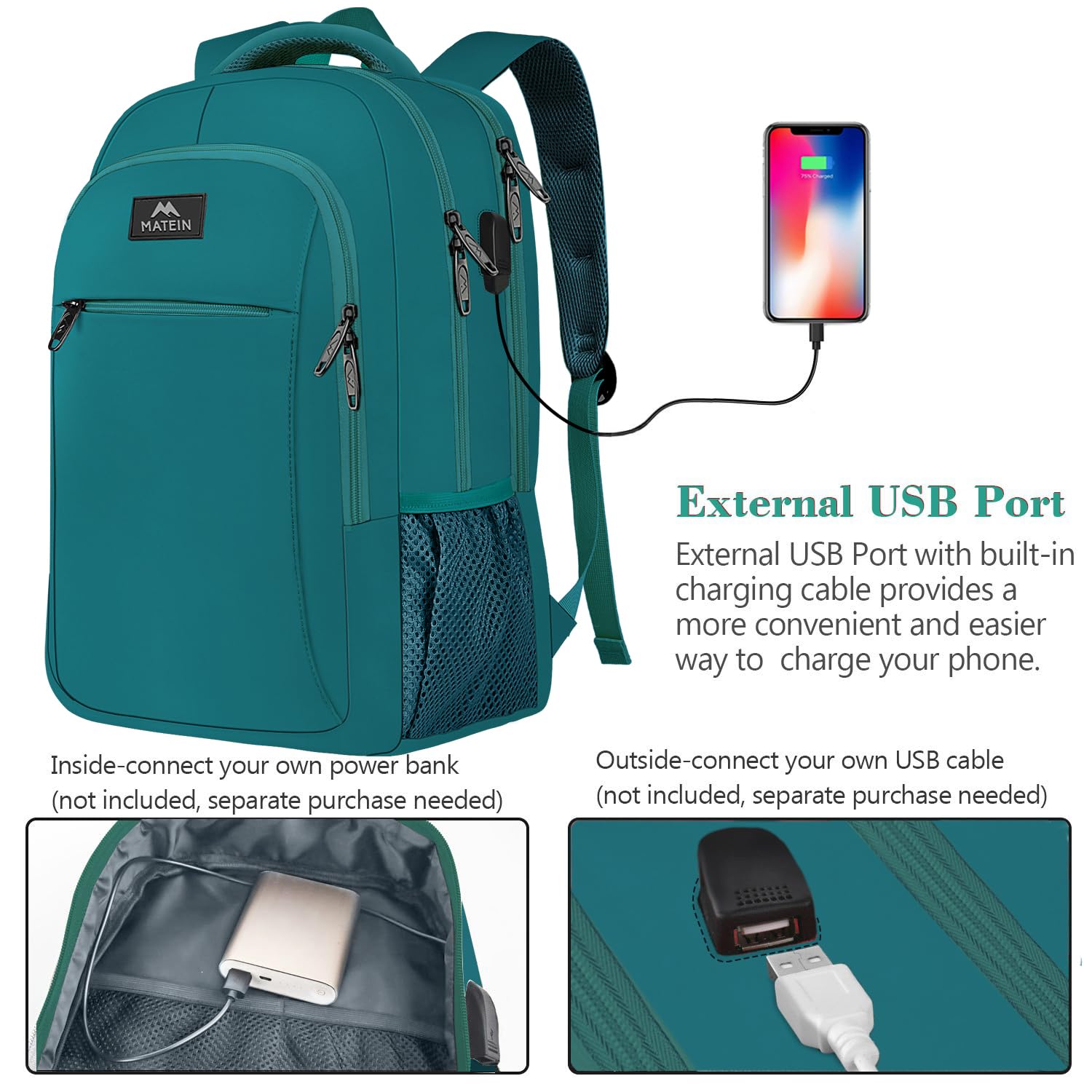 Foto 3 pulgar | Mochila Para Portátil Matein Slim Antirrobo De 15,6 Pulgadas Con Puerto Usb - Venta Internacional.