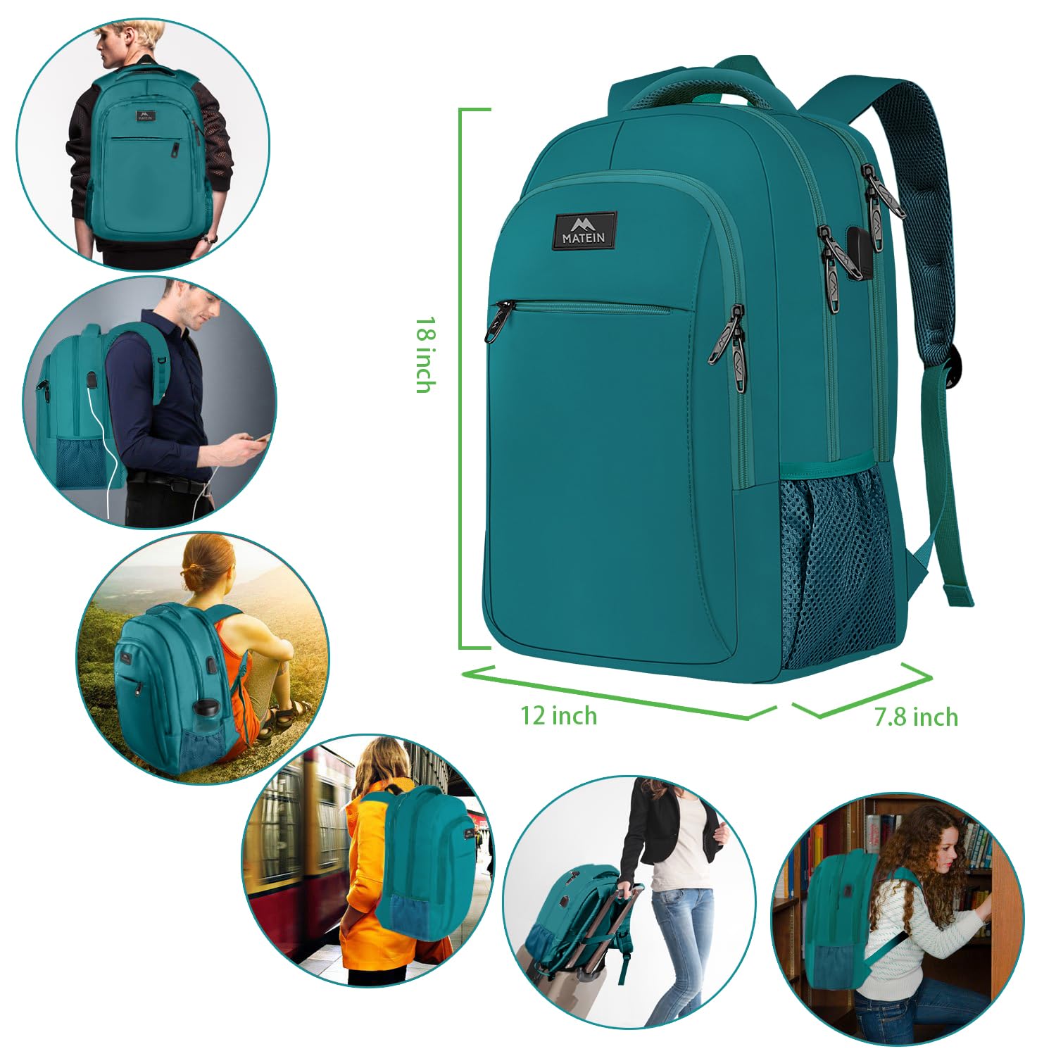 Foto 7 pulgar | Mochila Para Portátil Matein Slim Antirrobo De 15,6 Pulgadas Con Puerto Usb - Venta Internacional.