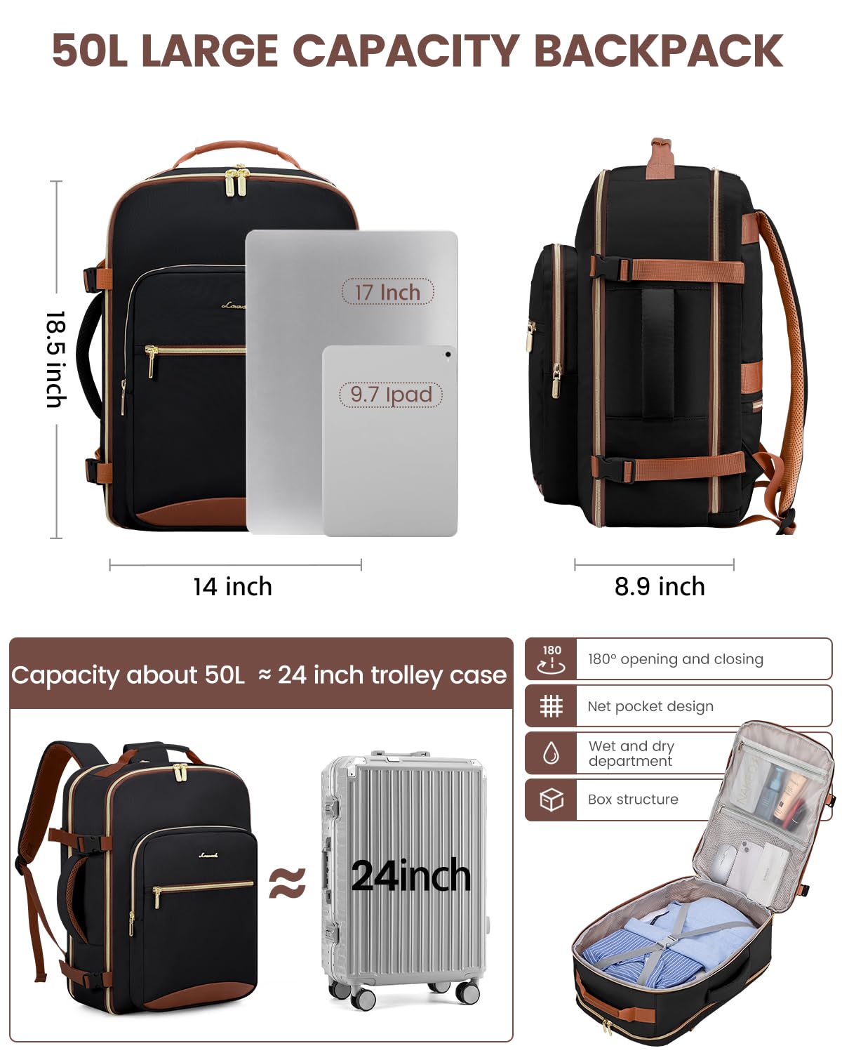 Foto 4 | Mochila De Mano Lovevook De 50 Litros Para Mujeres Y Hombres Con Cubos De Embalaje - Venta Internacional.