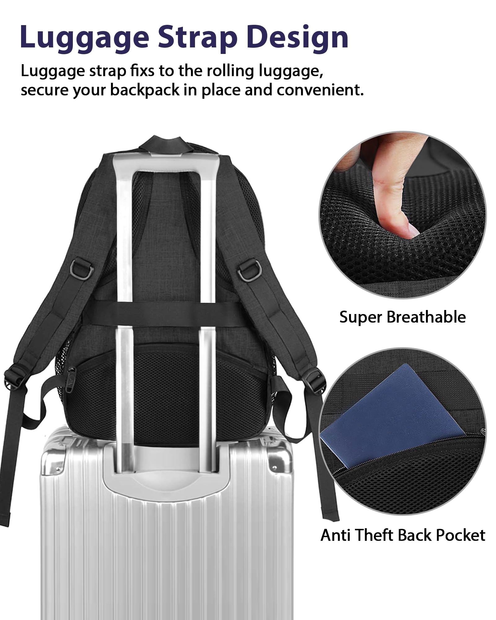 Foto 4 pulgar | Mochila Matein Extra Grande Para Viajes De Negocios De 18 Pulgadas, Negra - Venta Internacional.