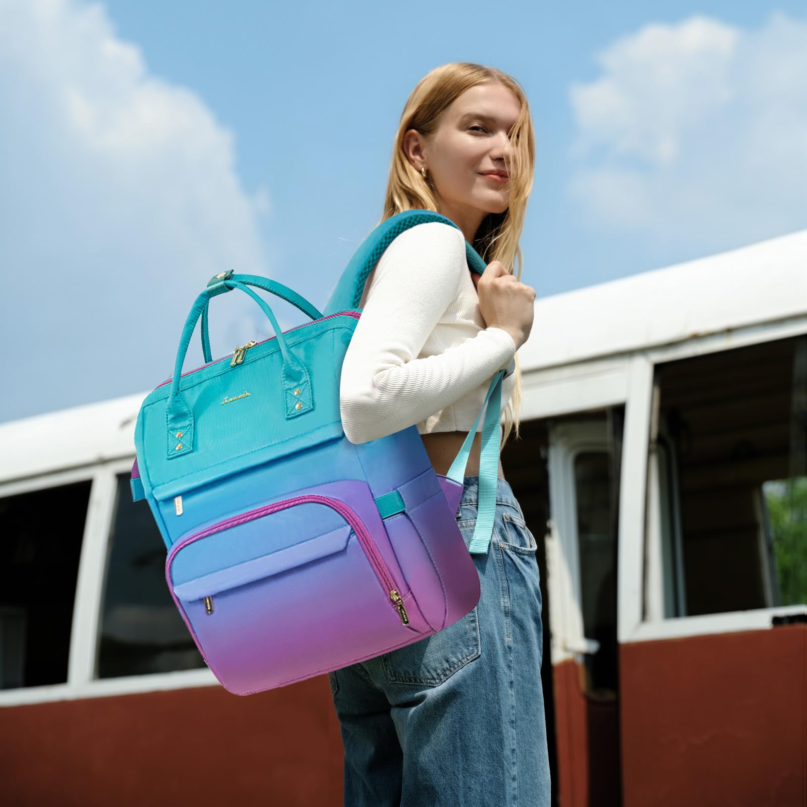 Foto 2 | Mochila Para Portátil Lovevook Gradient 17.3 Pulgadas A Prueba De Agua Para Mujer - Venta Internacional.