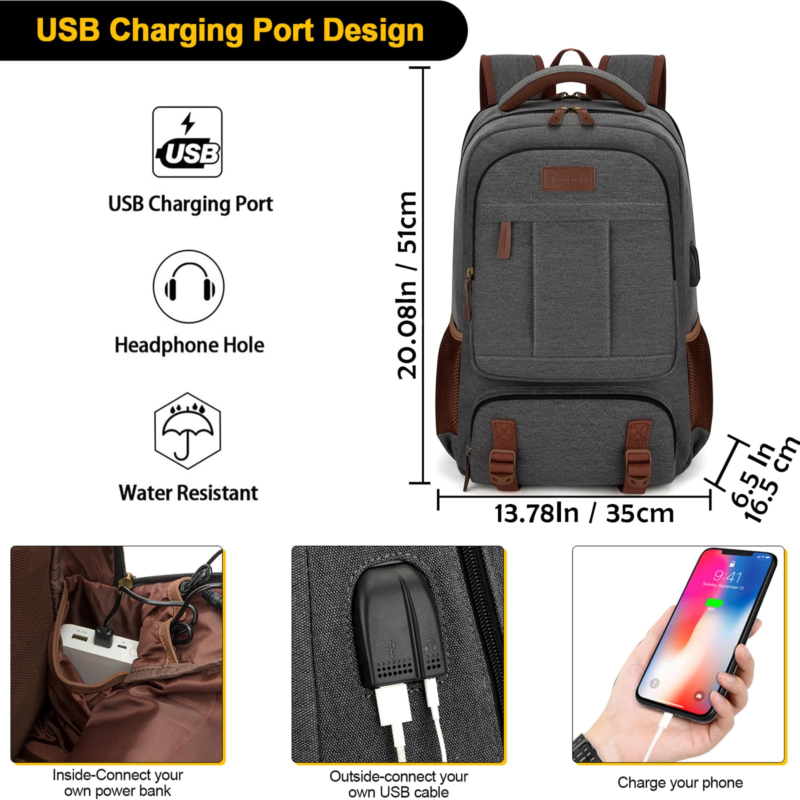 Foto 4 pulgar | Mochila Tzowla Canvas Para Ordenador Portátil De 17,3'' Para Hombre Y Mujer - Venta Internacional.