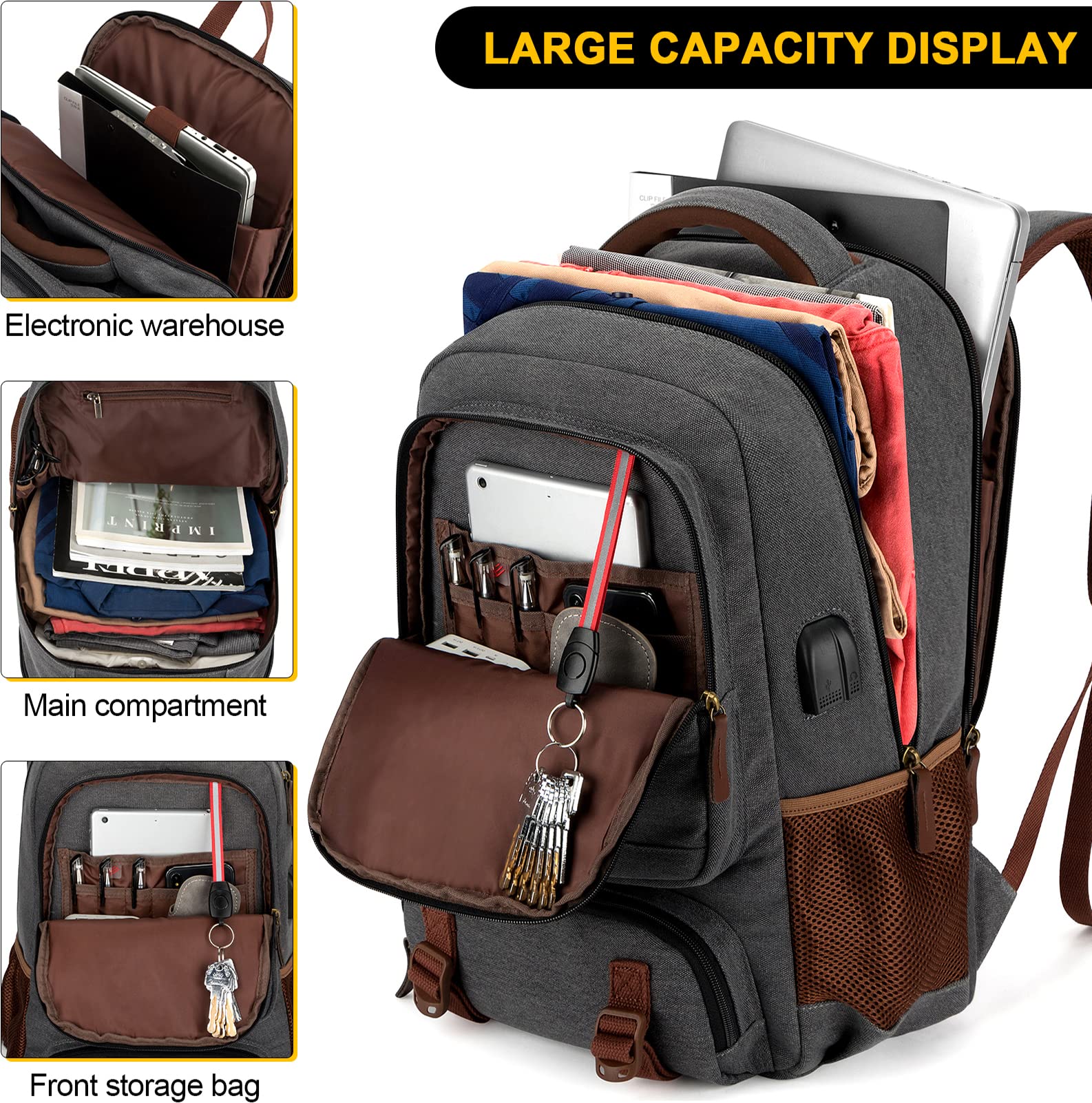 Foto 5 pulgar | Mochila Tzowla Canvas Para Ordenador Portátil De 17,3'' Para Hombre Y Mujer - Venta Internacional.